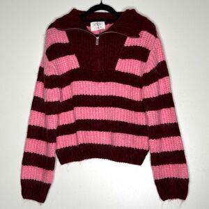 New Zara Stripe Knit Zip Collar Alpaca Sweater Girls Size 11-12
